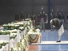 Pulwama attack: Mortal remains of CRPF jawans land at Palam Airport; PM Modi pays tribute